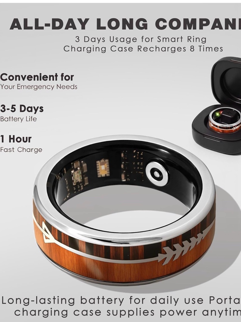 Smart LED Fitness Ring with Wood Accent - Black and Brown - Picture 7 of 7